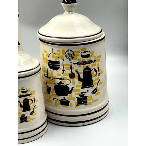 Vintage Ceramic MCM Set of 4 Canisters. Cream Brown and Yellow - Picture 6 of 14